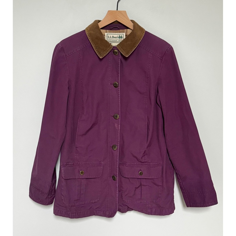 LL Bean Women's Adirondack Barn Jacket Purple Cotton Canvas Flannel Lined S Reg